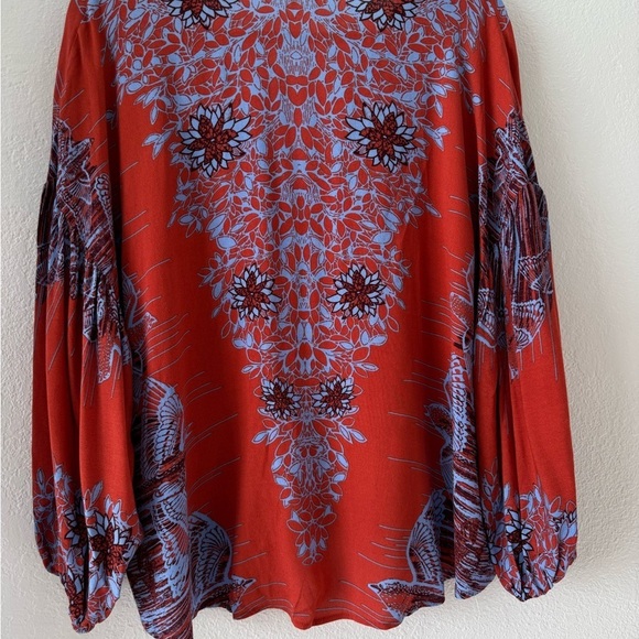 Free People Birds of a Feather blouse boho top terracotta  blue size Xs - Picture 7 of 13